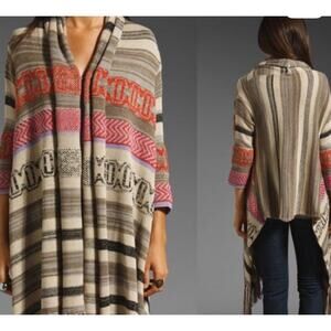 Goddis Knitwear Kita Aztec Bohemian Striped Hooded Fringe Sweater/Poncho,S/M